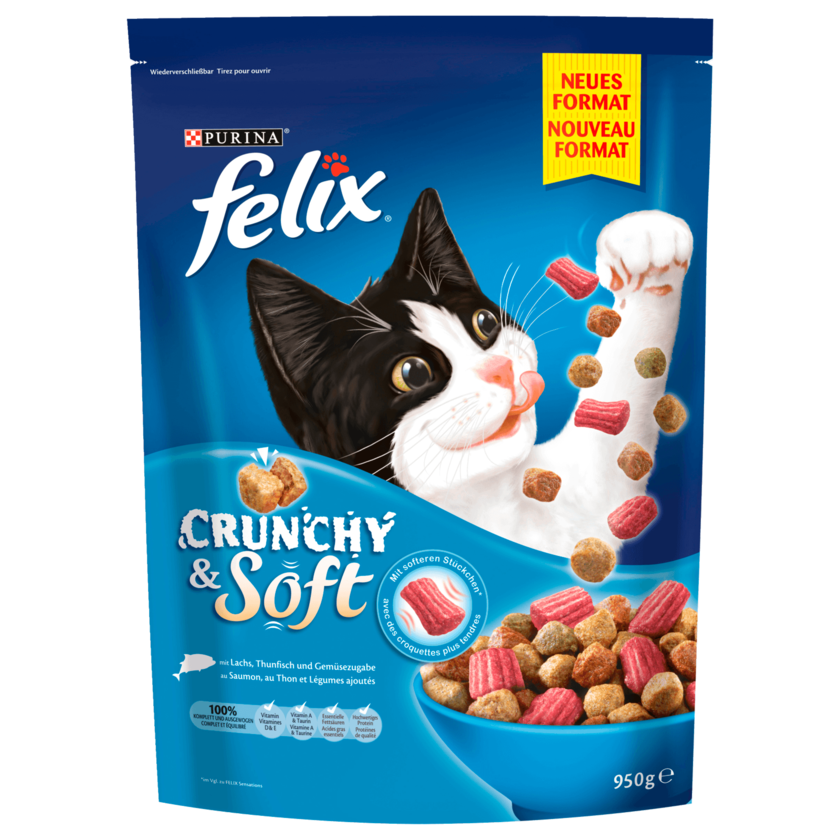 Purina felix Crunchy&Soft mit Lachs, Thunfisch und Gemüse 950g